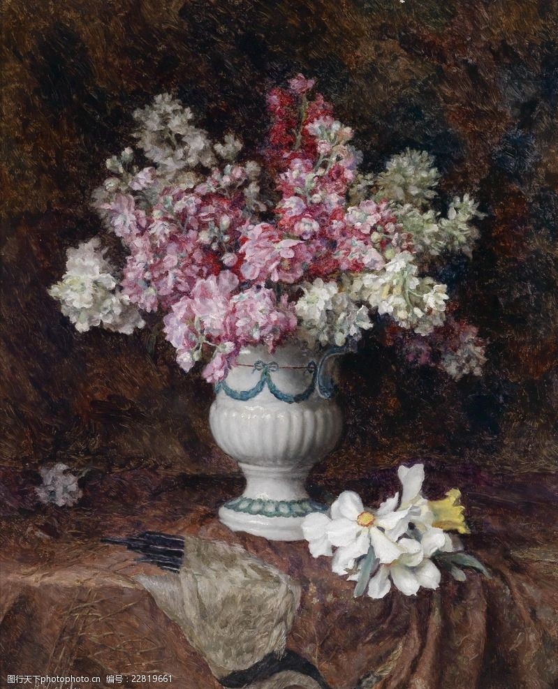 油画风格欧洲花卉花瓶油画