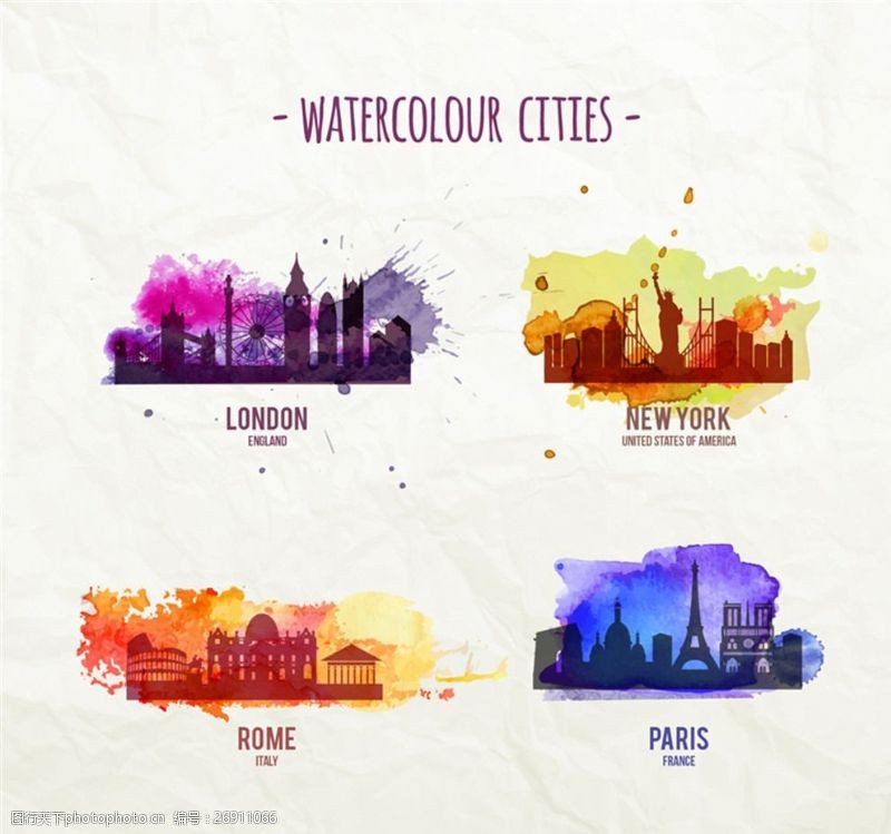 伊莎美伦水彩城市设计矢量图