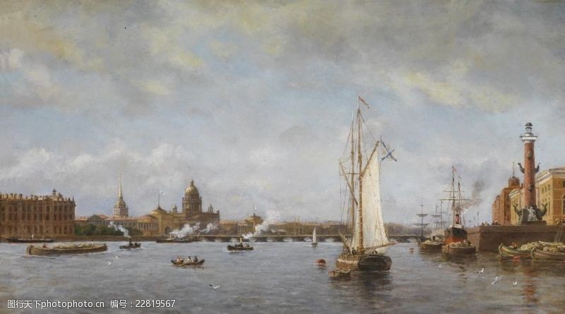 油画风格欧洲帆船油画