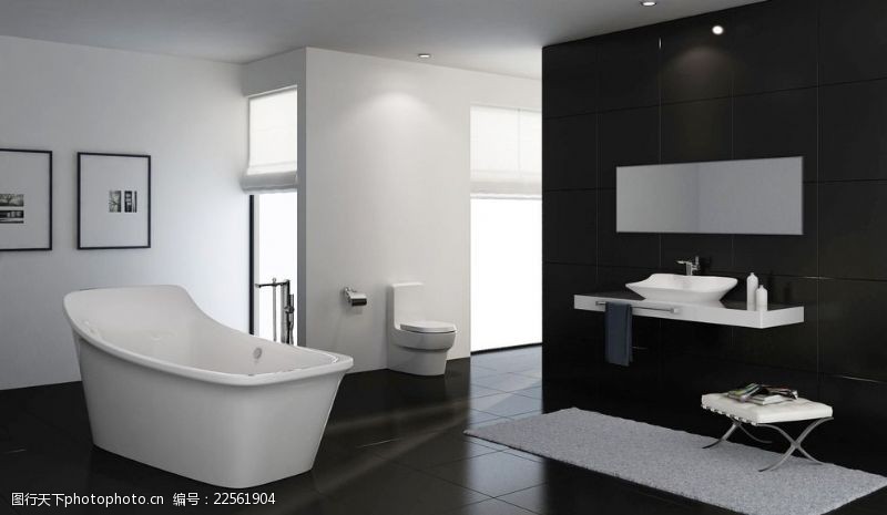 陶瓷水缸现代简约黑白卫浴空间