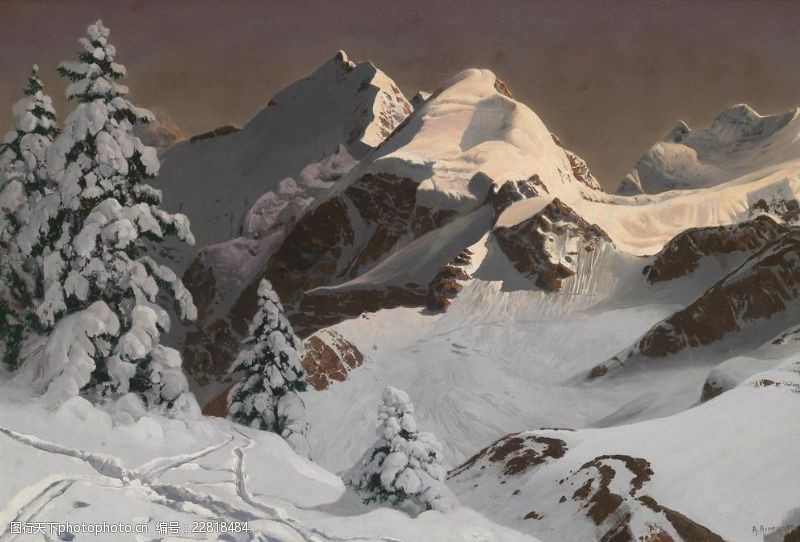 静物系列欧洲雪山油画