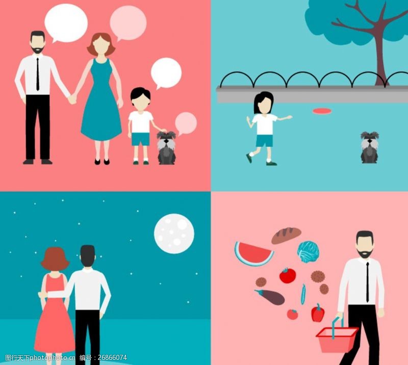 成人用品海报4款家庭插画矢量素材