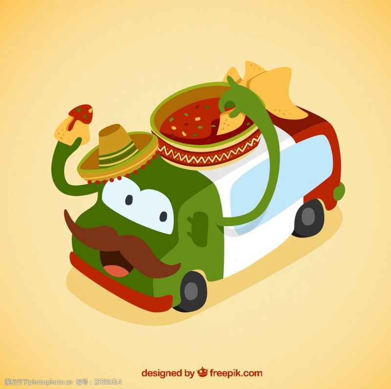 卡通菜单可爱的食物卡车