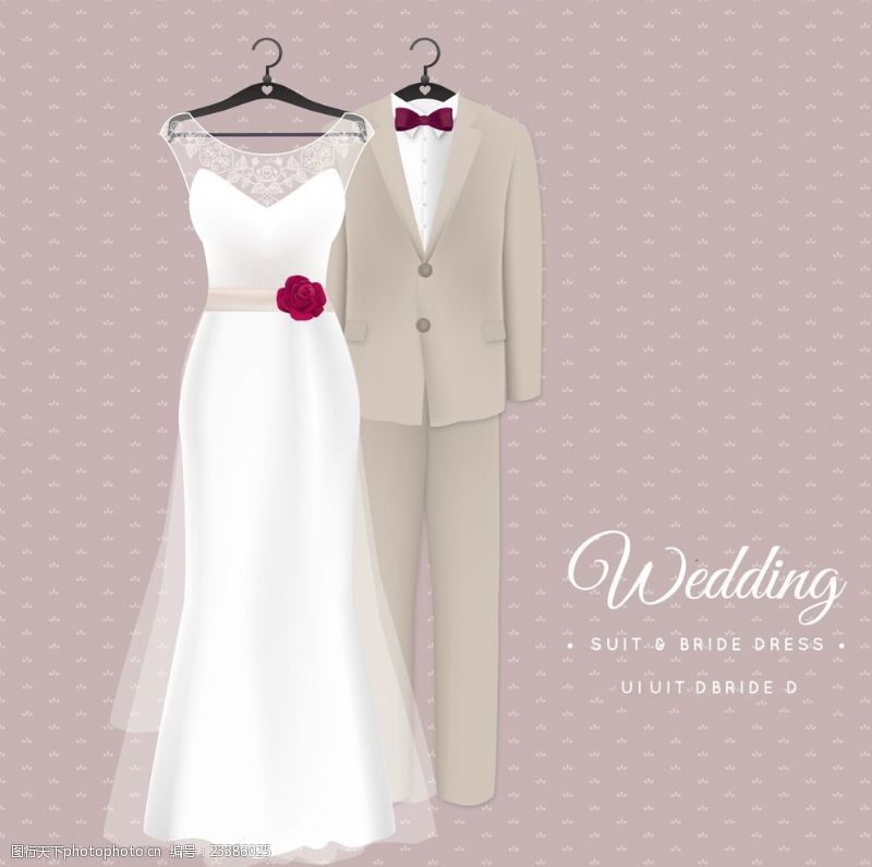 婚纱和西服时尚婚礼服和新娘礼服