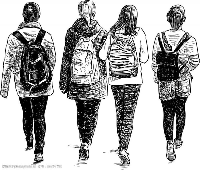 女学生背书包的学生图片