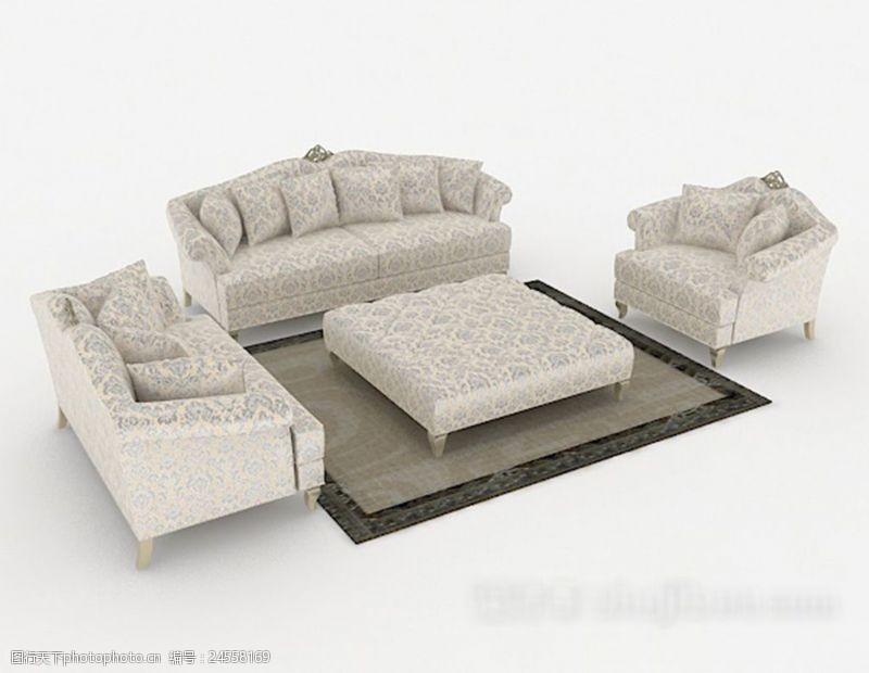 复古家具田园花纹组合沙发3d模型下载