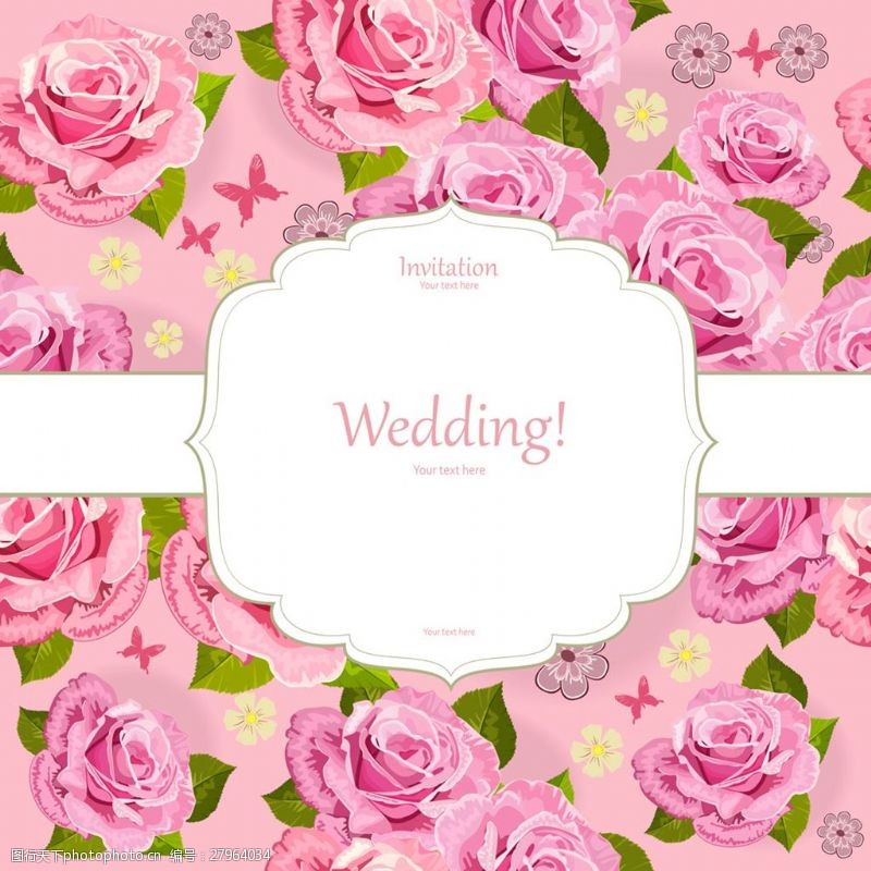 玫瑰花模板下载婚礼贺卡封面玫瑰花背景矢量素材