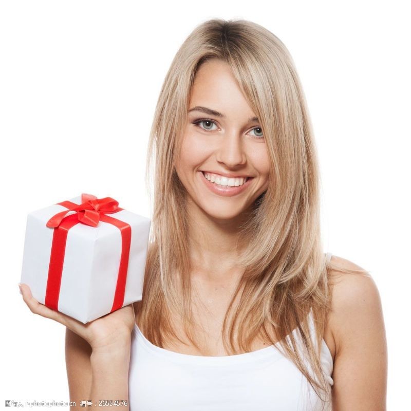 微笑礼物拿着礼物的女人图片