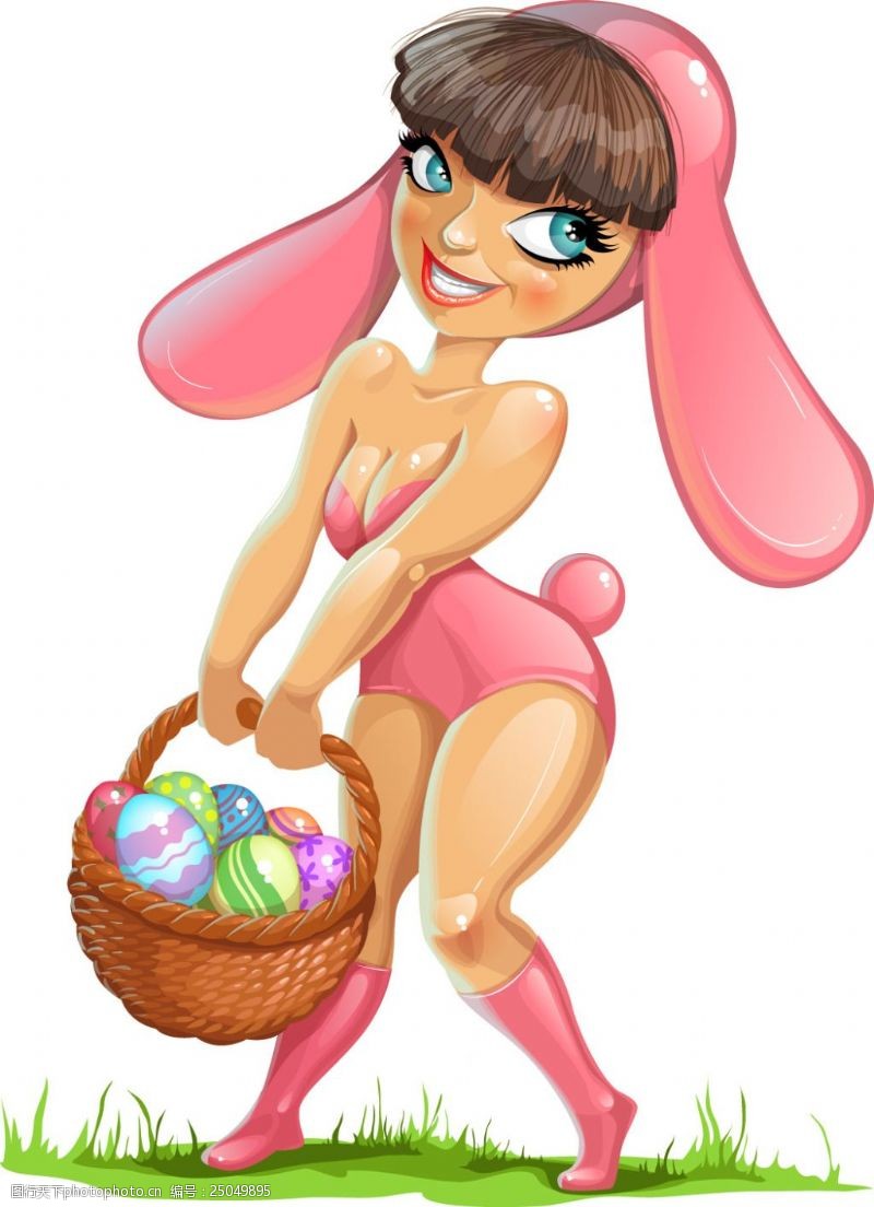 复活节彩蛋的漫画提着复活节彩蛋的卡通美女