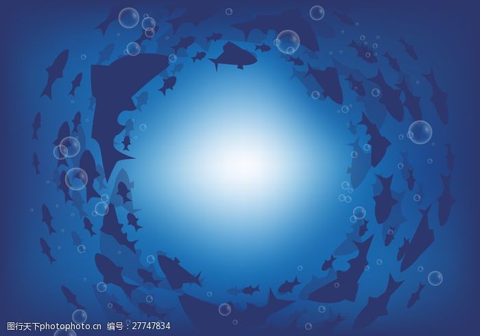 深蓝背景鱼鱼在深水