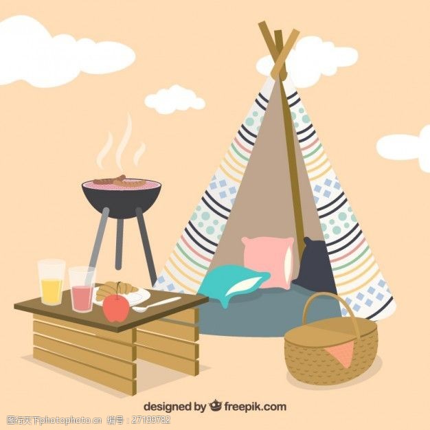 午饭野餐和烧烤用帐篷背景