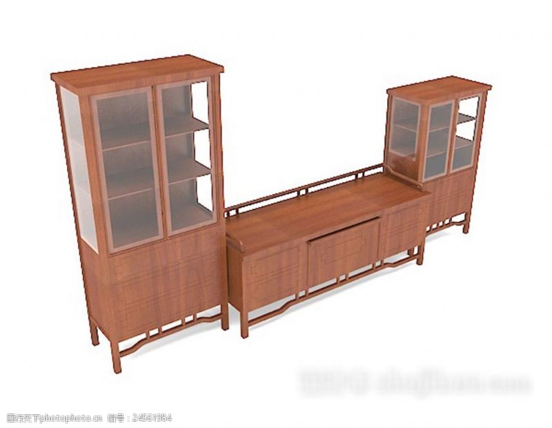 复古家具棕色木质电视柜3d模型下载