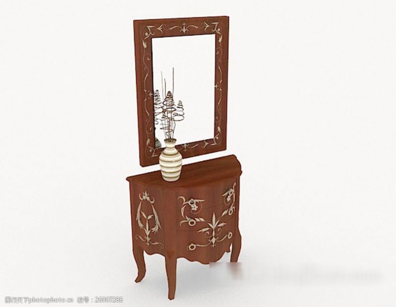 家具模型欧式将爱驹木质玄关厅柜3d模型下载