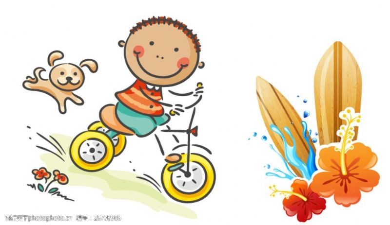 学自行车的小孩骑行儿童花朵滑板