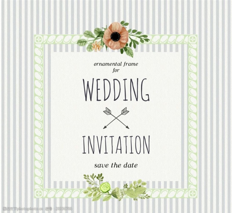 婚礼卡片具有复古风格的条纹的婚礼邀请