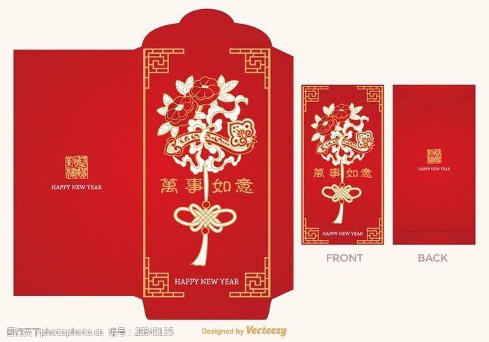 新年红包模板免费的中国红色包矢量模板
