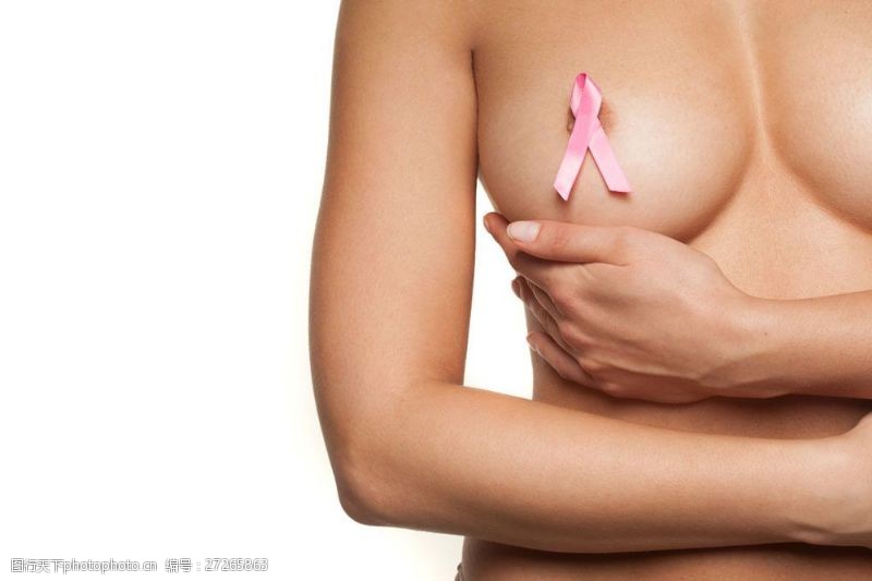 粉红丝带女性女性乳房与粉红色丝带图片