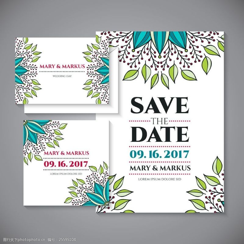 婚庆名片素材下载植物花朵邀请卡设计模板下载