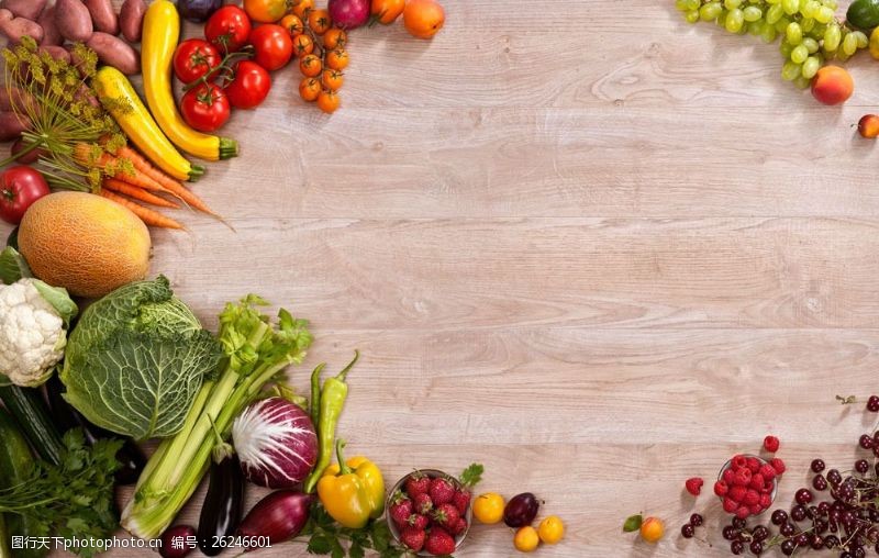 红红的辣椒木板上的蔬菜与水果边框图片
