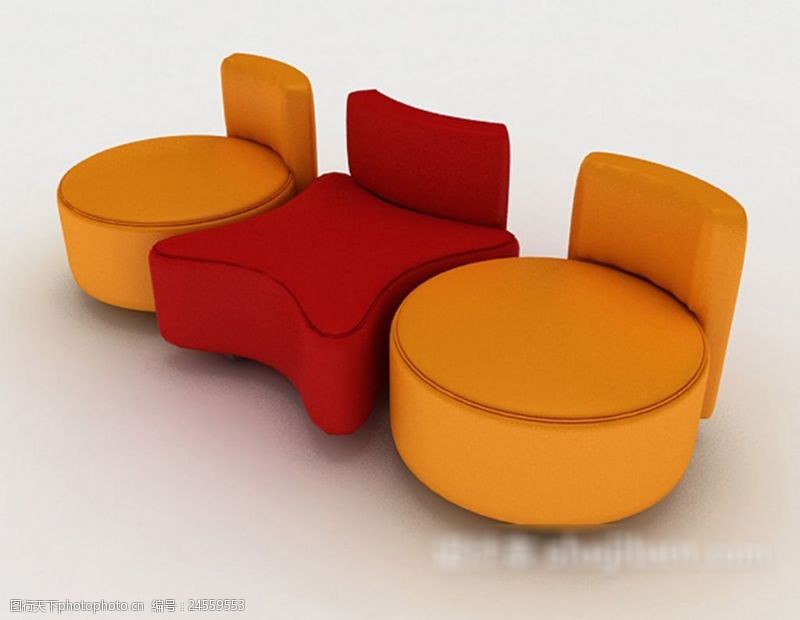 复古家具现代彩色沙发凳3d模型下载