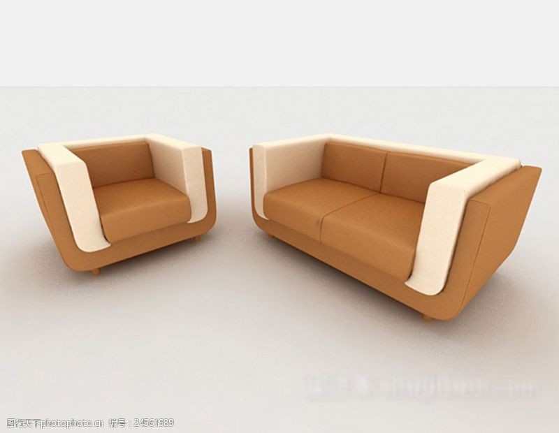 复古家具黄棕色组合沙发3d模型下载