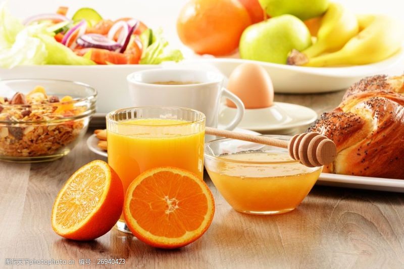 橙子切片素材美味丰富的早餐图片