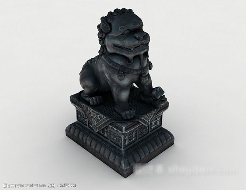 复古家具中式狮子雕塑3d模型下载
