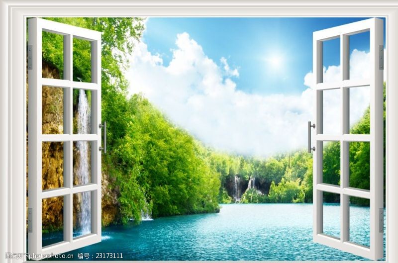 3D窗户自然风景