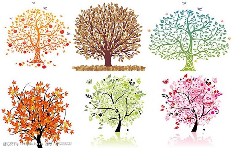 树叶图片免费下载6款彩色枝叶树木矢量模板