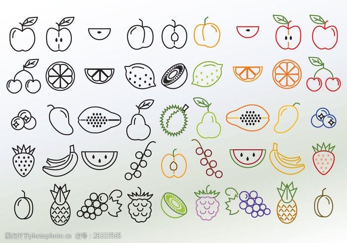 菠菜不同线性水果矢量集