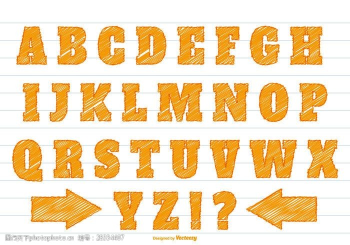 多语言橙色的涂鸦风格的字符集