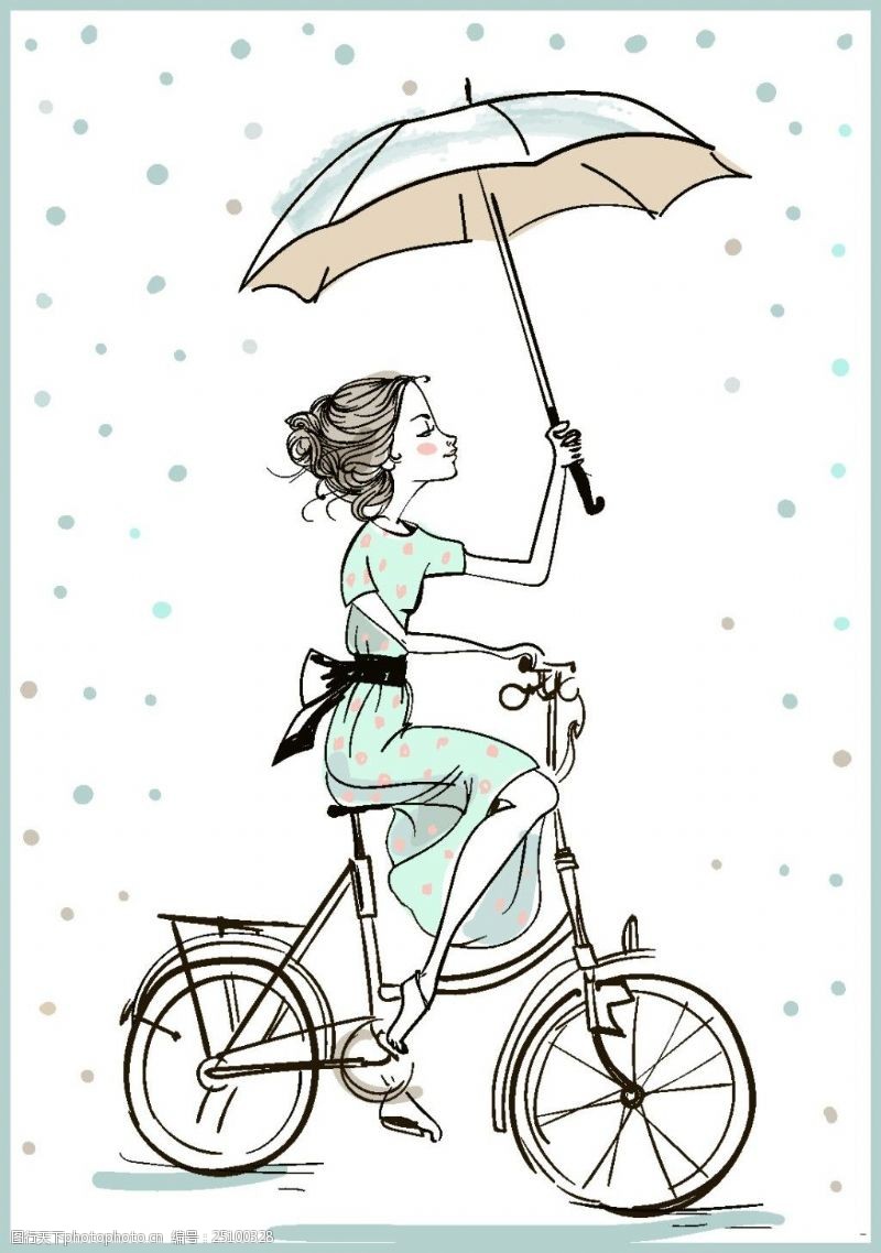 打伞人打伞的时尚女孩插画