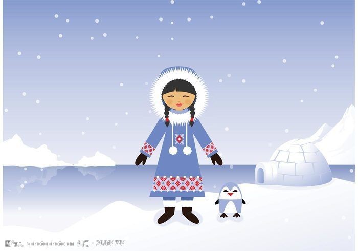 爱斯基摩人在白雪皑皑的北极无背景矢量爱斯基摩女孩