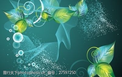 中医理念中文摘要绿色旋涡花矢量背景