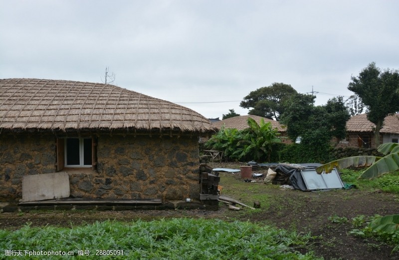 古代茅草屋韩国济州岛城邑民俗村