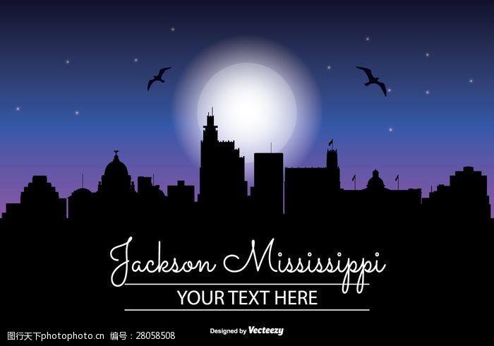 建筑公司杰克逊密西西比夜天际线