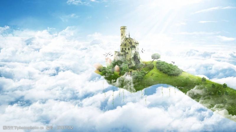 轮播背景梦幻云层城堡合成图片