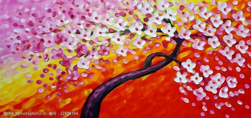室内设计高清图片樱花树抽象油画
