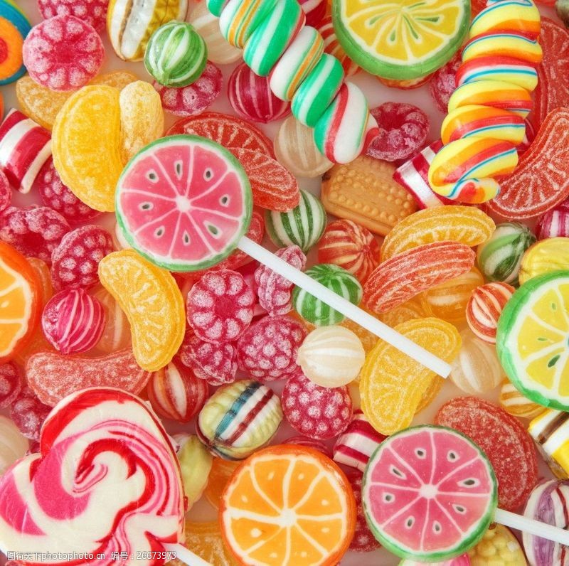 糖果色各种彩色水果糖图片