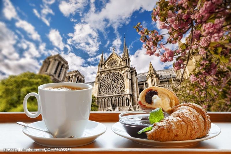 美食城教堂风景与咖啡图片