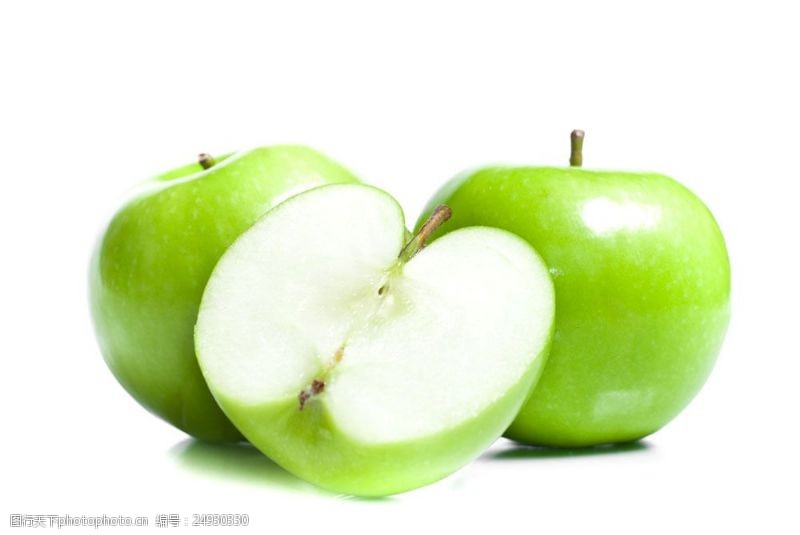 切片两个半绿色苹果特写图片