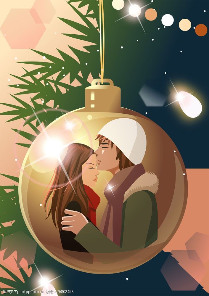 圣诞插画亲吻的情侣图片