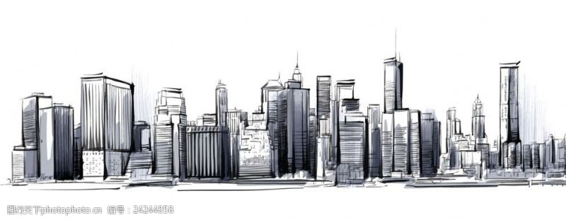 城市剪影手绘城市轮廓素材