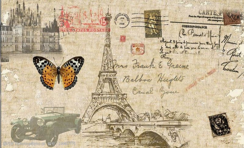 复古邮票装饰画设计素材