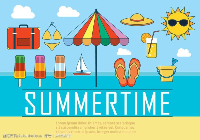 夏日海滩元素横幅免费夏季矢量插画