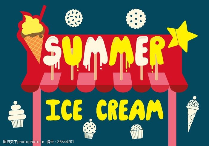 糖果色免费夏季冰淇淋矢量背景与排版