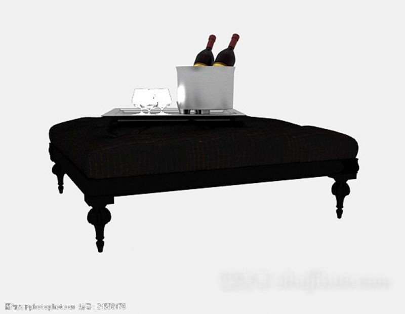 复古家具黑色沙发凳子3d模型下载