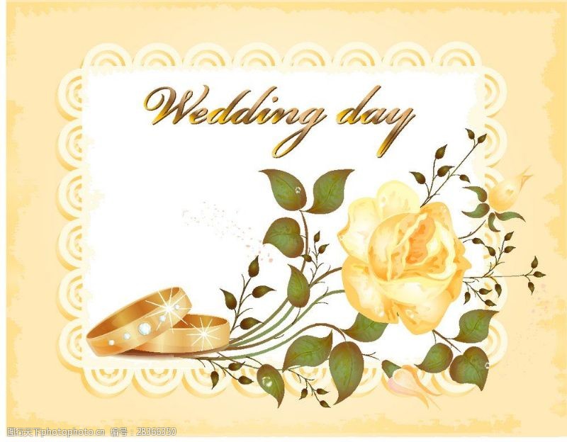主题婚礼花朵与戒指婚礼卡片模板下载