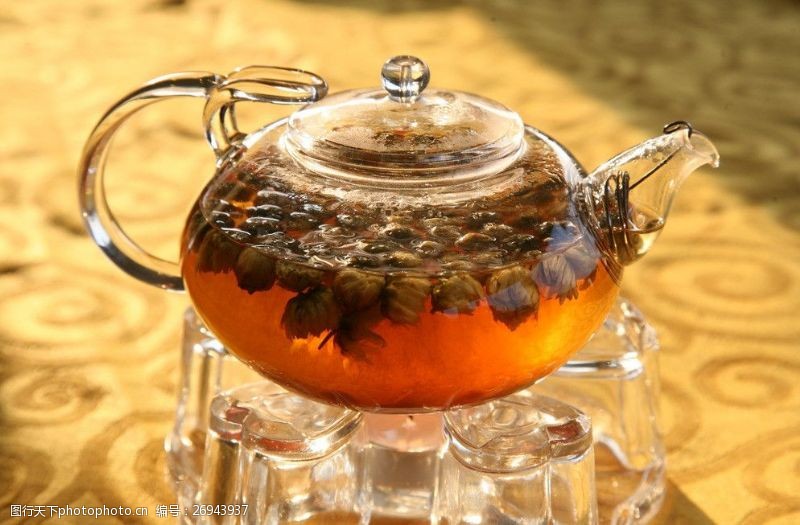 透明茶壶菊花茶图片