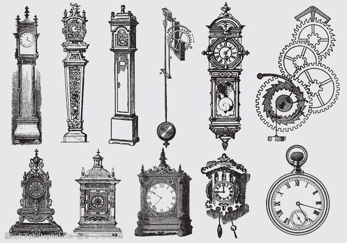 古老的钟老式绘图时钟